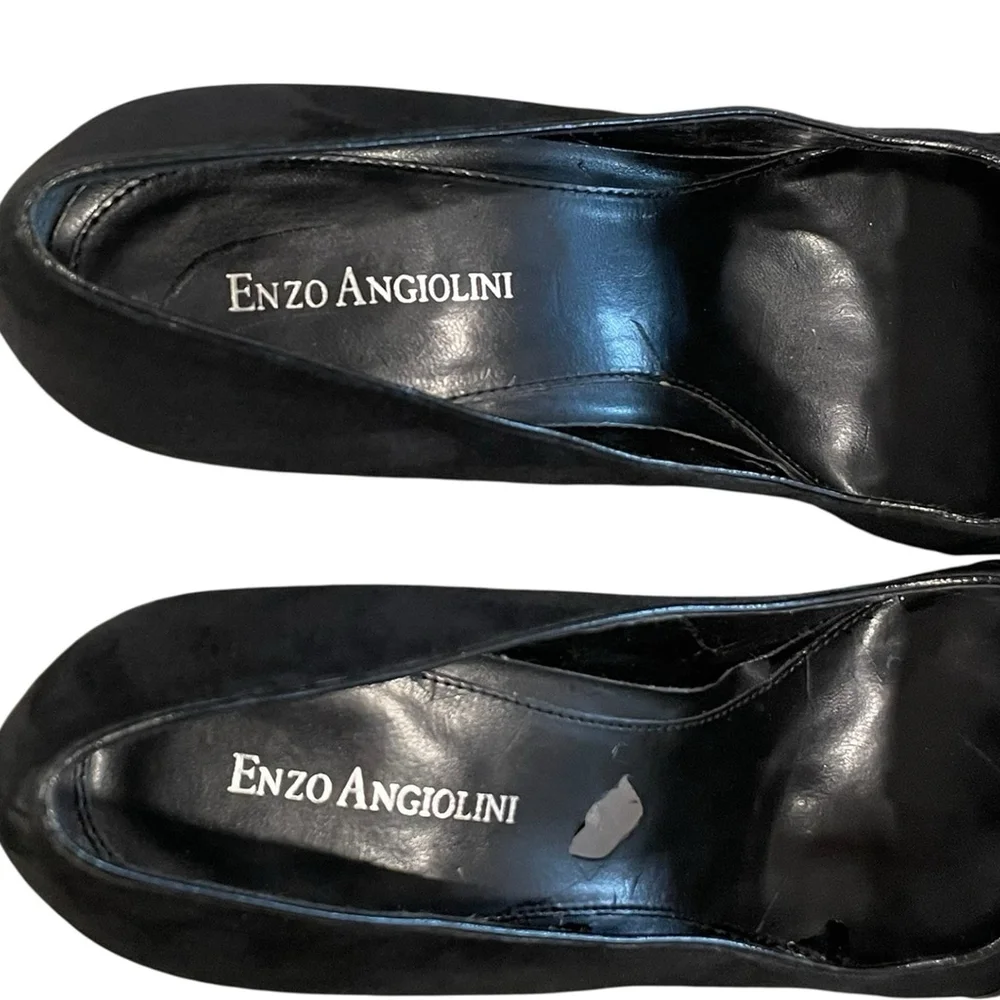 Enzo Angiolini Womens 9.5M Eatotiana Pumps Block Heel Suede Patent Accent Black